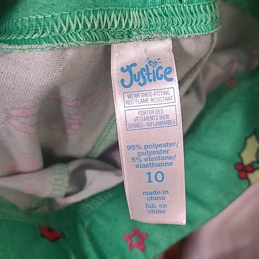 Justice Girls 10 matching set Holiday pajama pants & top unicorn Christmas Set
